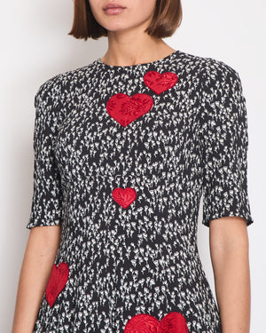 Dolce & Gabbana Black Rose Print Dress with Love Heart Embroidery Size IT 40 (UK 8)