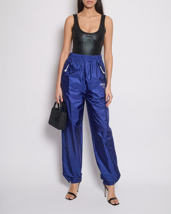 Prada Blue Re-Nylon Track Pants with Stitched Logo Detail Size IT 38 (UK 6)