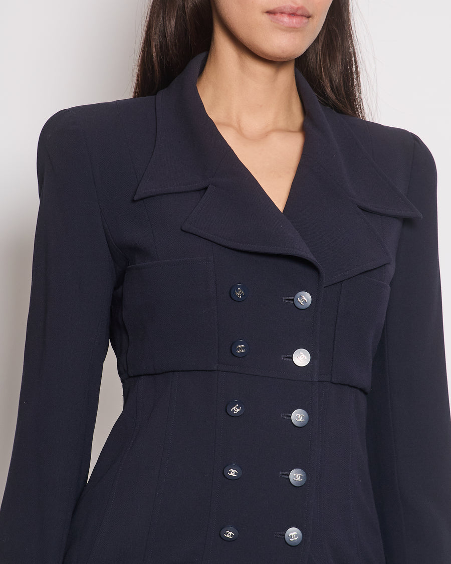 Chanel Navy Vintage Jacket With Silver CC Button Detail Size FR 38 (UK 10)