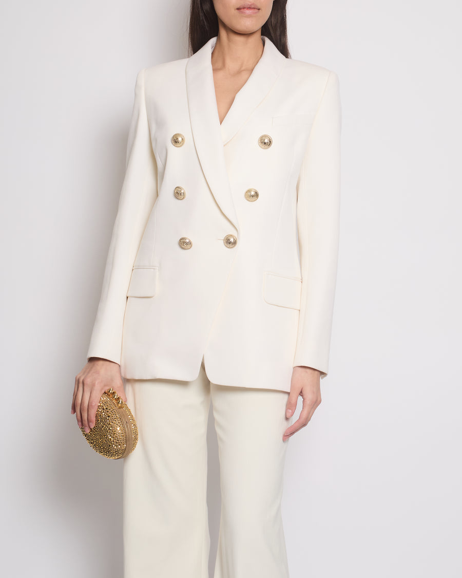 Balmain Cream Wool Blazer Jacket with Gold Buttons and Shoulder Pads Size FR 42 (UK 14)