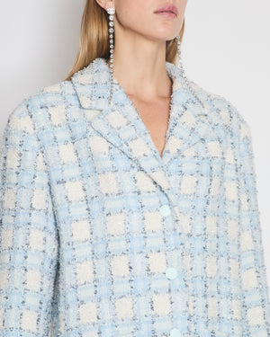 *HOT* Chanel 22P Pastel Blue Sequin Tweed Oversized Jacket with CC Buttons Detail Size FR 36 (UK 8)