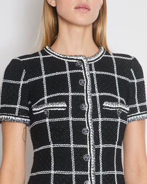 *HOT* Chanel Spring/Summer 2022 Black Tweed Checkered Playsuit with CC Button Detail Size FR 34 (UK 6)