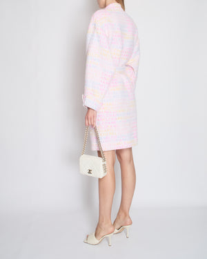 *SUPER HOT* Chanel Resort 2024 Pink & White Robe Coat with Belt & Multi-Coloured Chanel Logo Details Size FR 36 (UK 8)