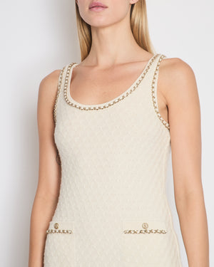 Chanel 24C Beige Knitted Midi Dress with Chain Trim and Pocket Detail Size FR 38 (UK 10)