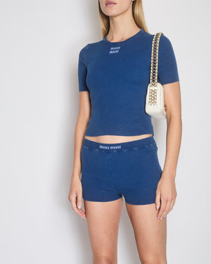 *HOT* Miu Miu Blue Top & Short Set with Logo Detail Size IT 38-40 (UK 6-8)