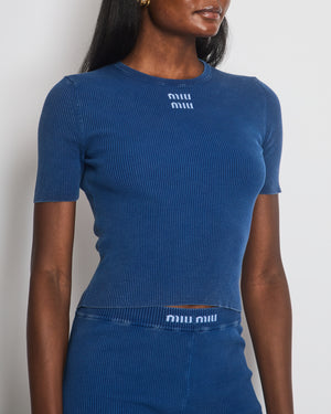 *HOT* Miu Miu Blue Top & Short Set with Logo Detail Size IT 38-40 (UK 6-8)