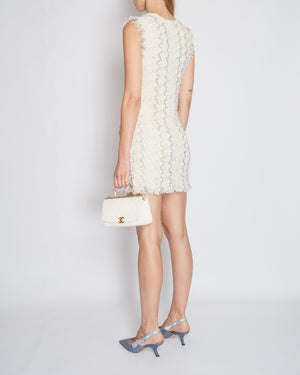 Chanel Cream Sleeveless Mini Dress with Metallic & Multi-Colour Threads and Sequins Detail Size FR 38 (UK 10)