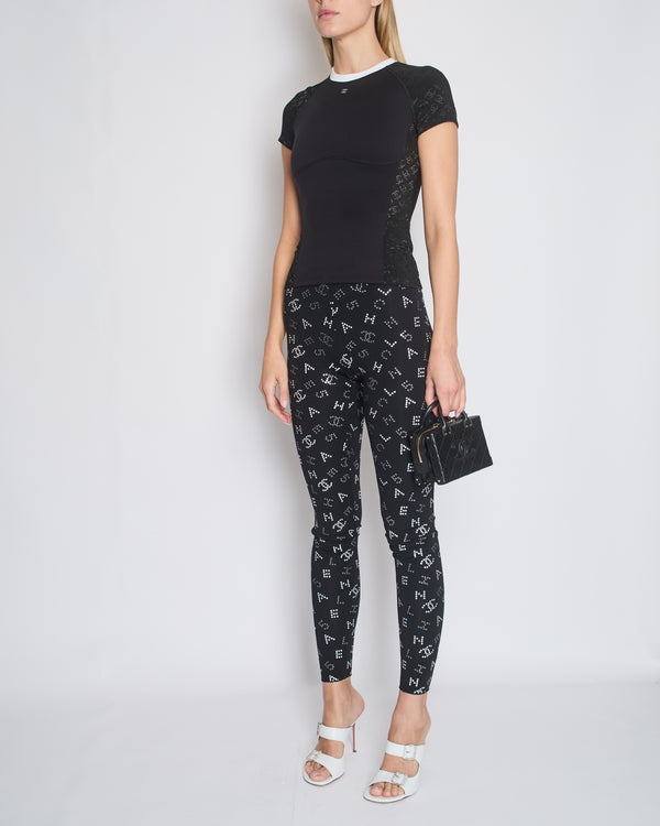 Chanel Resort 2020 Black Leggings with CC & No5 Logo Sequins Details Size FR 34 (UK 6)