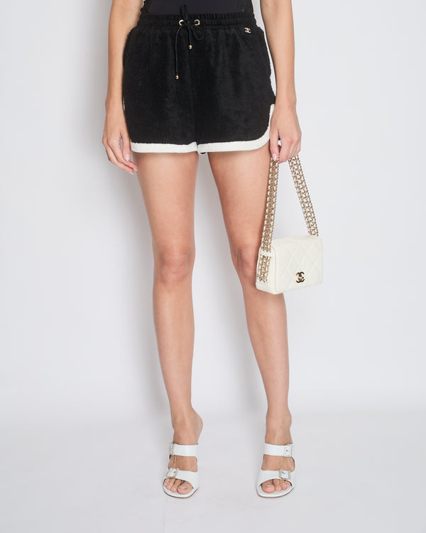 Chanel Black CC Towelling Shorts with White Trim Detail Size FR 36 (UK 8)