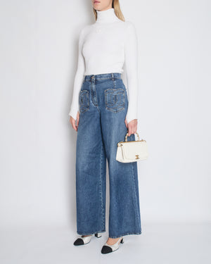 *HOT* Chanel Wide Leg Jeans with Cut-Out CC Logo Pockets Size FR 38 (UK 10)