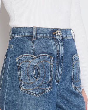 *HOT* Chanel Wide Leg Jeans with Cut-Out CC Logo Pockets Size FR 38 (UK 10)