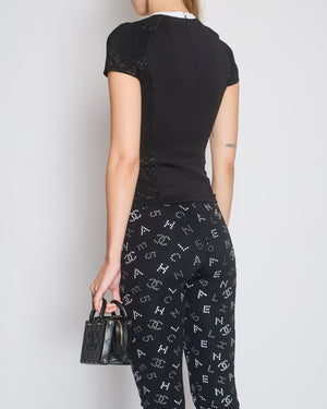 *HOT* Chanel 24C Black Scuba Top with Metallic & Crystal CC Logo Details Size FR 36 (UK 8)