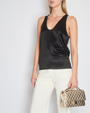 Saint Laurent Black Silk Sleeveless Vest Top with V-Neck Line Detail Size FR 36-38 (UK 8-10)