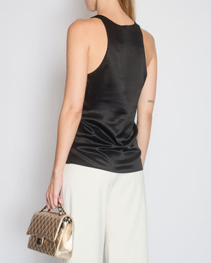 Saint Laurent Black Silk Sleeveless Vest Top with V-Neck Line Detail Size FR 36-38 (UK 8-10)