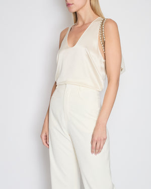 Saint Laurent Cream Silk Sleeveless Vest Top with V-Neck Line Detail Size FR 36 (UK 8)