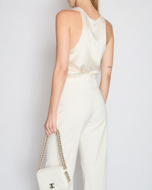 Saint Laurent Cream Silk Sleeveless Vest Top with V-Neck Line Detail Size FR 36 (UK 8)