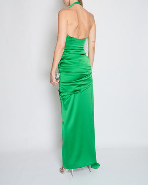 Rasario Green Sleeveless Pleated Gown with Side Split and Trail Detail Size FR 36 (UK 8)