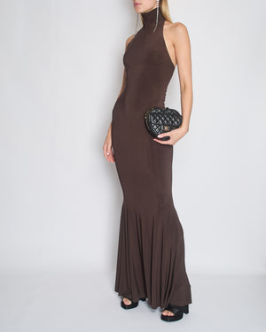 Norma Kamali Brown Halter Neck Sleeveless Maxi Dress Size XS (UK 6)