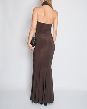 Norma Kamali Brown Halter Neck Sleeveless Maxi Dress Size XS (UK 6)