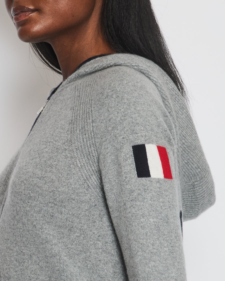 Loro Piana Grey Cashmere Hoodie with Black Trim and French Flag Detail Size IT 40 (UK 8)