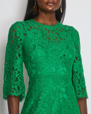 Dolce & Gabbana Green Lace Mid Sleeve Midi Dress Size IT 40 (UK 8)