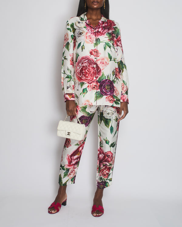 Dolce & Gabbana Red Floral Shirt with Matching Trouser Set Size IT 40/42 (UK 8/10)