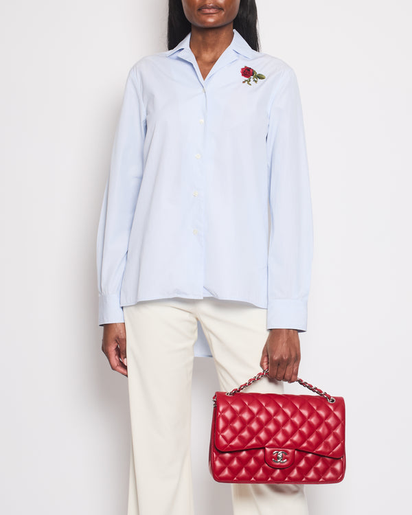 Celine Blue Long Sleeve Shirt with Rose Embroidered Detail Size FR 36 (UK 8)