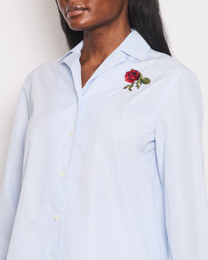 Celine Blue Long Sleeve Shirt with Rose Embroidered Detail Size FR 36 (UK 8)