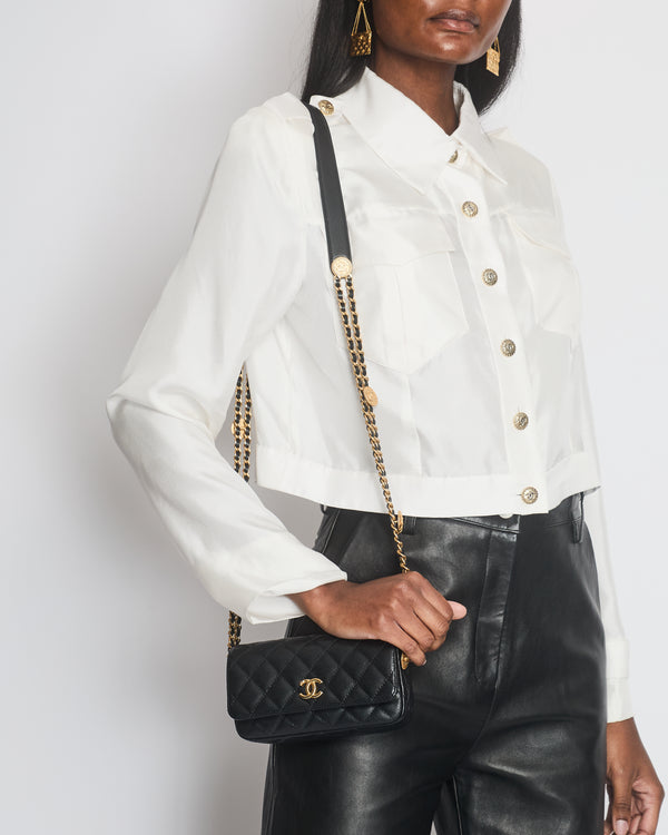 Chanel White Silk Blouse with Front Pockets and Gold CC Logo Button Details Size FR 44 (UK 16)