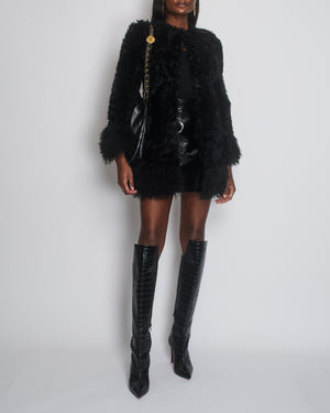 *HOT* Miu Miu Black Shearling Coat with Long Haired Shearling Trim Details Size IT 38 (UK 6)