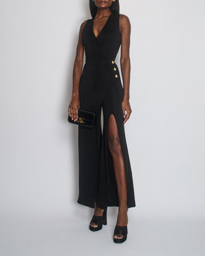 Balmain Black Sleeveless Jumpsuit Dress with Slits and Gold Button Details Size FR 34 (UK 6)