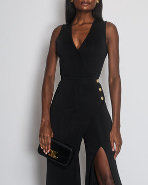 Balmain Black Sleeveless Jumpsuit Dress with Slits and Gold Button Details Size FR 34 (UK 6)