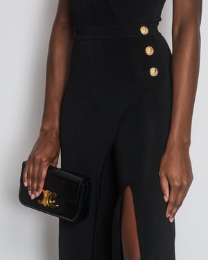 Balmain Black Sleeveless Jumpsuit Dress with Slits and Gold Button Details Size FR 34 (UK 6)