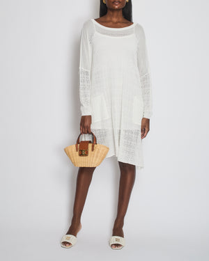 Valentino White Mid-Sleeve Crochet Midi Dress Size XS (UK 8/10)