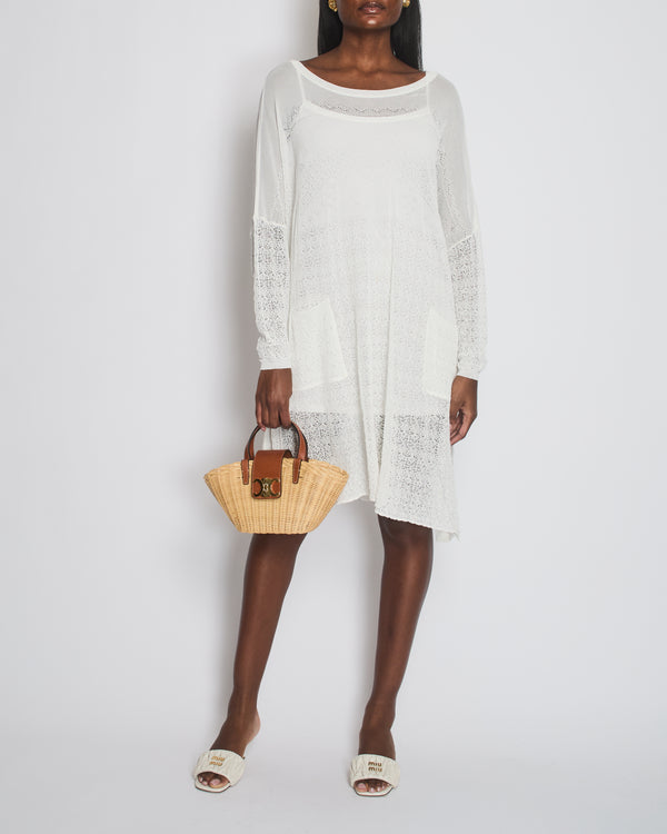 Valentino White Mid-Sleeve Crochet Midi Dress Size XS (UK 8/10)