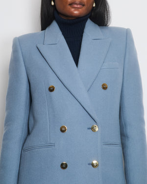 Saint Laurent Pastel Blue Double-Breasted Wool Blazer Jacket with Lapel Detail Size FR 40 (UK 12)