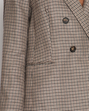 Brunello Cucinelli Brown Houndstooth Double Breasted Blazer Size IT 42 (UK 10)