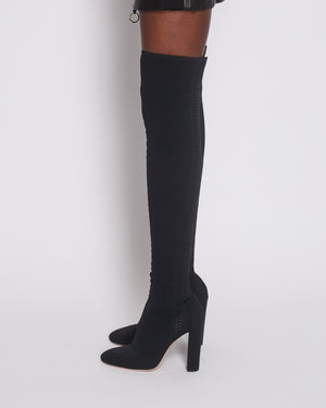 Gianvito Rossi Black Knit Knee High Boots Size EU 39.5