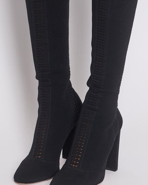 Gianvito Rossi Black Knit Knee High Boots Size EU 39.5