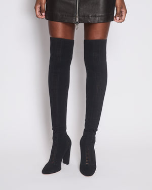 Gianvito Rossi Black Knit Knee High Boots Size EU 39.5