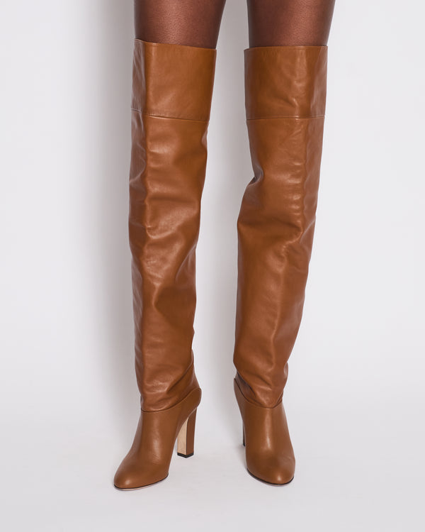 Paris Texas Light Brown Smooth Leather Over The Knee High Boots Size EU 40