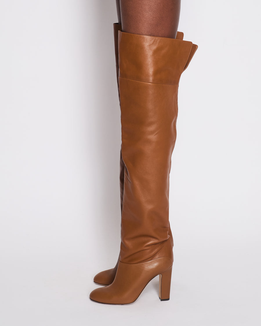 Paris Texas Light Brown Smooth Leather Over The Knee High Boots Size EU 40