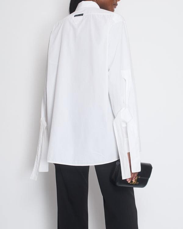 Prada White Oversized Shirt with Tie Detail Size IT 40 (UK 8)