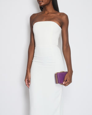 16Arlington White Minelli Strapless Midi Dress with Feather Trim Detail Size FR 34 (UK 6)