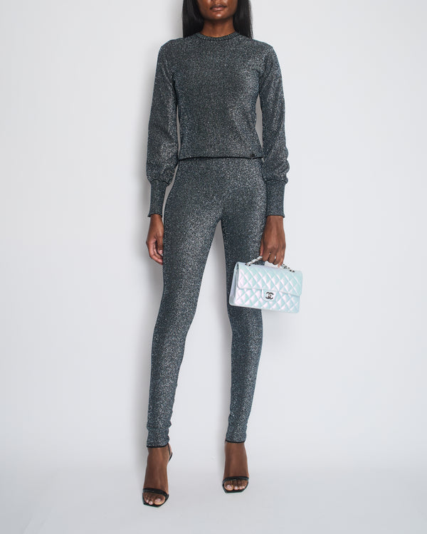 Chanel Silver Metallic Long-Sleeve Top and Leggings Set Size FR 34/36 (UK 6/8)