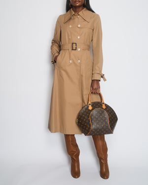 Gucci Camel Long Trench Coat With Silk Printed Interior Detail Size IT 40 (UK 8)