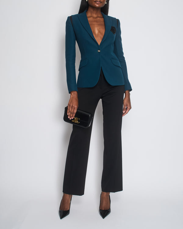 Schiaparelli Teal Single Breasted Blazer Jacket with Embellished Heart Detail Size FR 34 (UK 6)