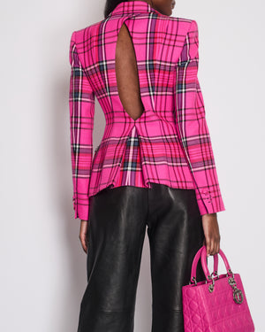 Area Hot Pink & Black Checked Blazer with Cut-Out Detail & Crystals Embellishments Size US 6 (UK 10)