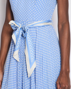 Zimmermann Blue Polka Dot Halter Neck Midi Dress with Pleated Detail Size 1 (UK 10)