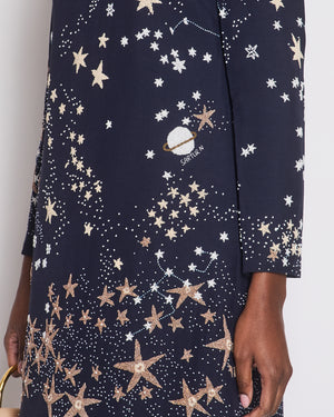 Valentino Navy Long Sleeve Star Embellished Beaded Dress with Collar Detail Size It 42 (UK 10)